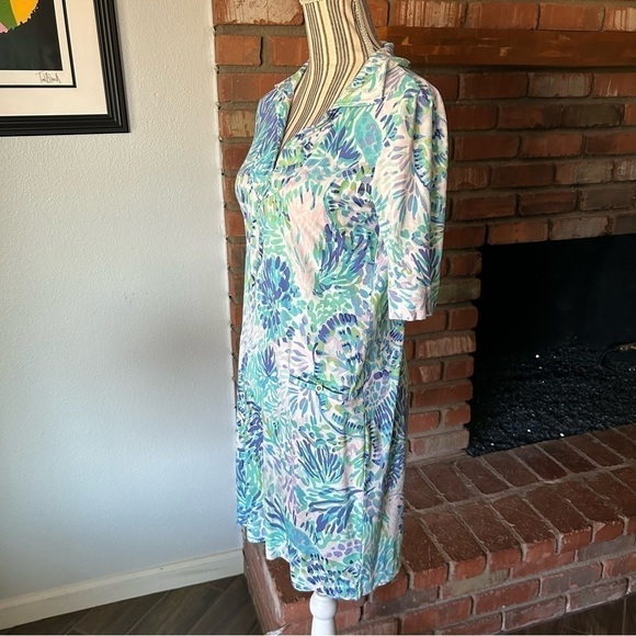 Lilly Pulitzer UPF 50+ Quincey Dress in Shell of a Party Green Blue Sz XS - Picture 6 of 9